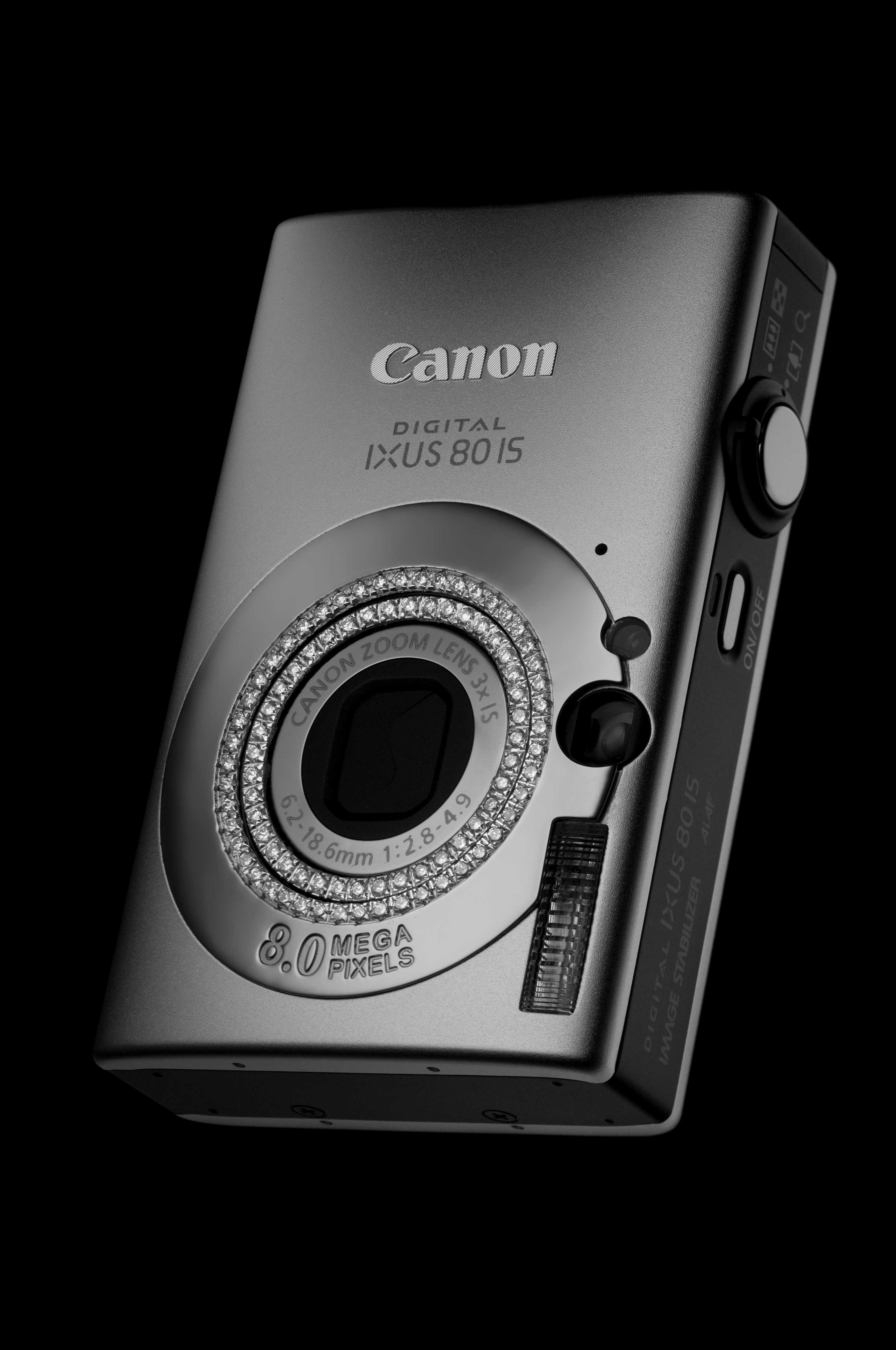 Product photography of a camera on a black background