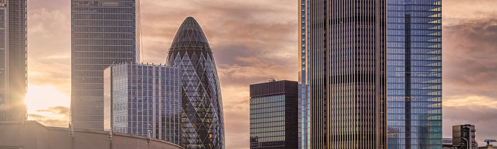 London buildings photographed at sunrise