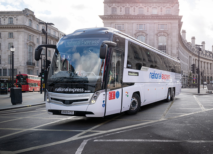 A National Express coach in Central London.