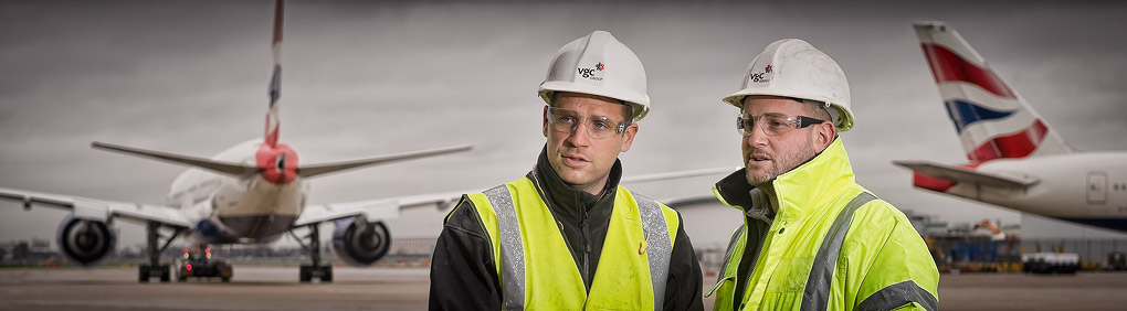 Construction workers at an airport