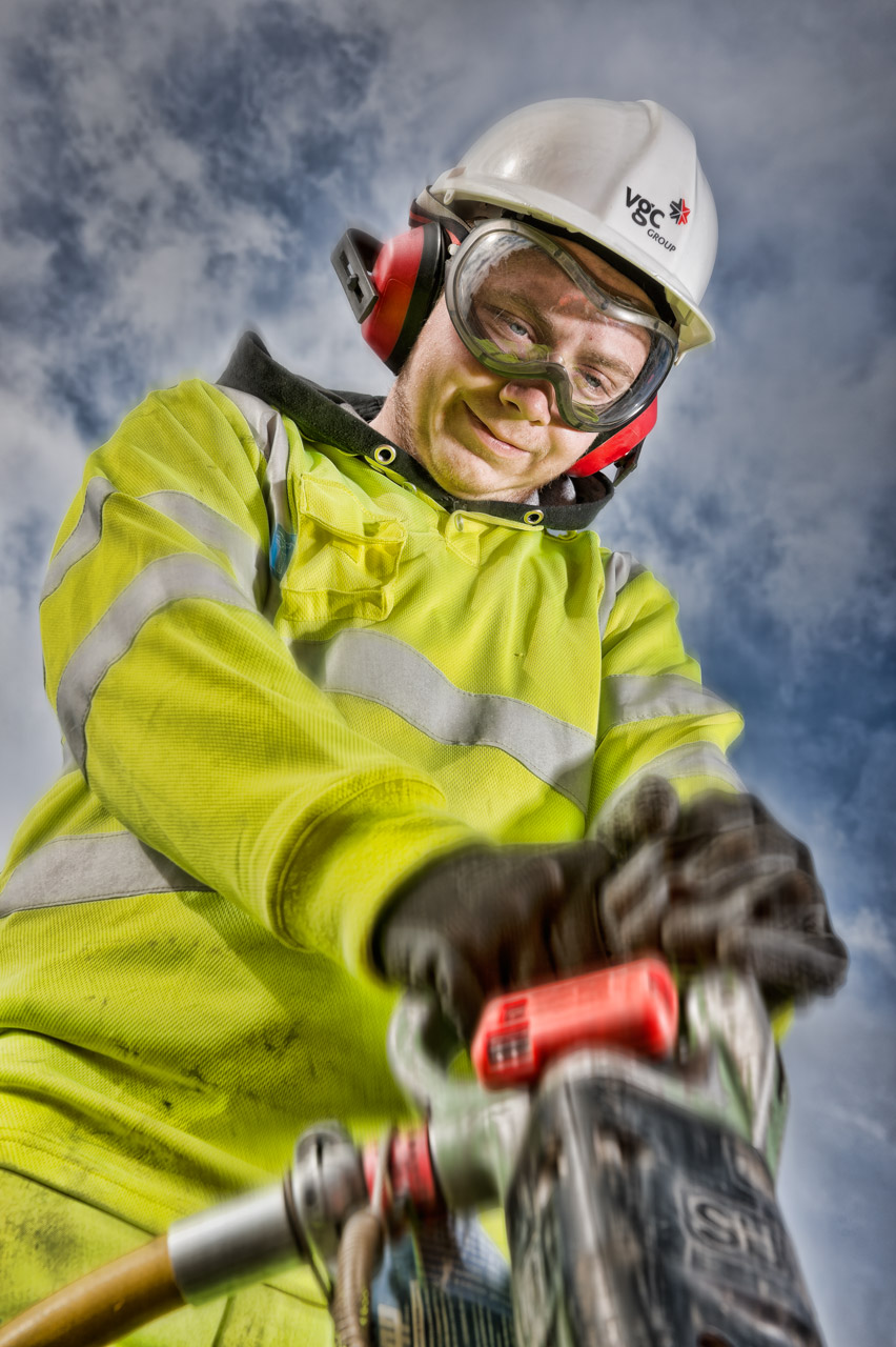 Worker using a pneumatic drill