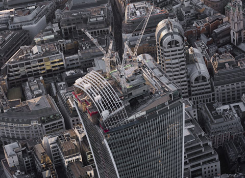The Walkie Talkie building photographed from the air