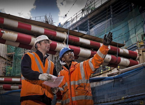 Two construction workers at an East London Crossrail site