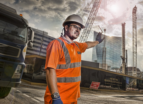 Banksman photographed at a London construction site