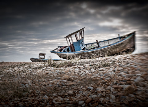 Derelict boats at Dungeness, Kent
