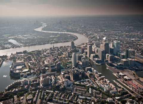 Aerial view of the Isle of Dogs, London