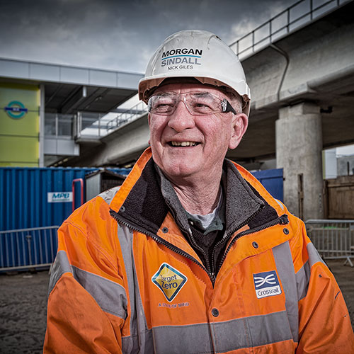 Photograph of a worker on a construction site in London