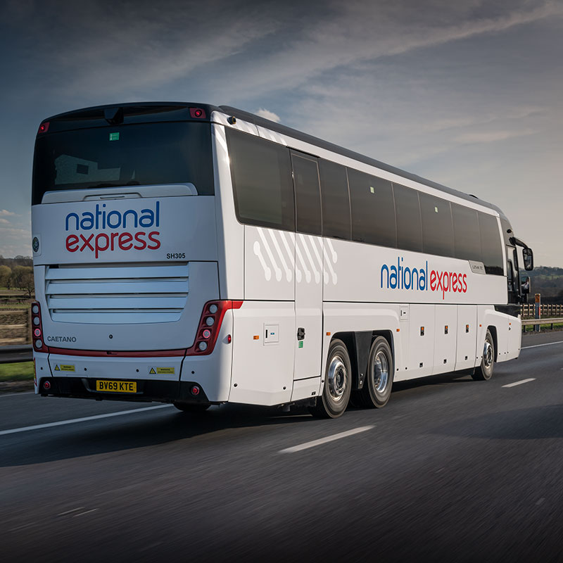 Tracking photography of a coach on the M11 in Essex