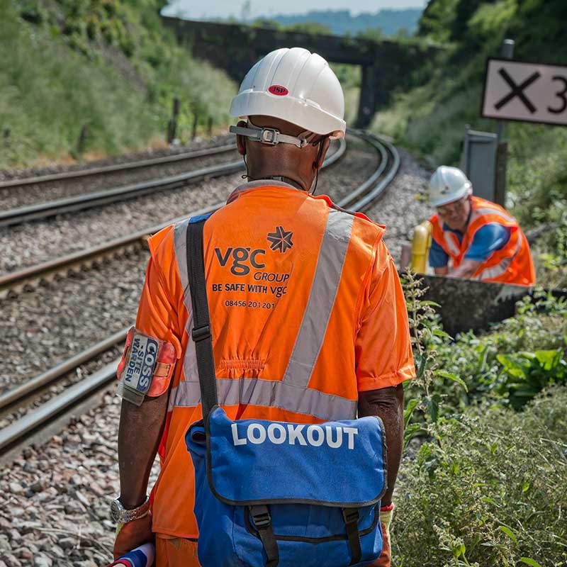 A lookout on the tracks on Network Rail site